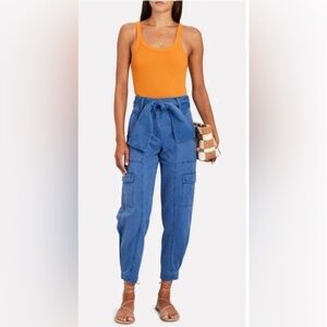 NWT 10 Crosby Derek Lam Belted Cargo-style Jeans - Blue - Size 14